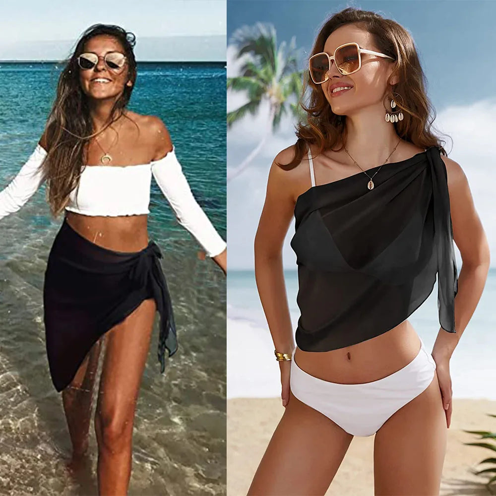 Womens Long&Short Sarong Swimsuit Coverups Summer Beach Bikini Wrap Sheer Short Skirt Scarf for Swimwear Cover-ups