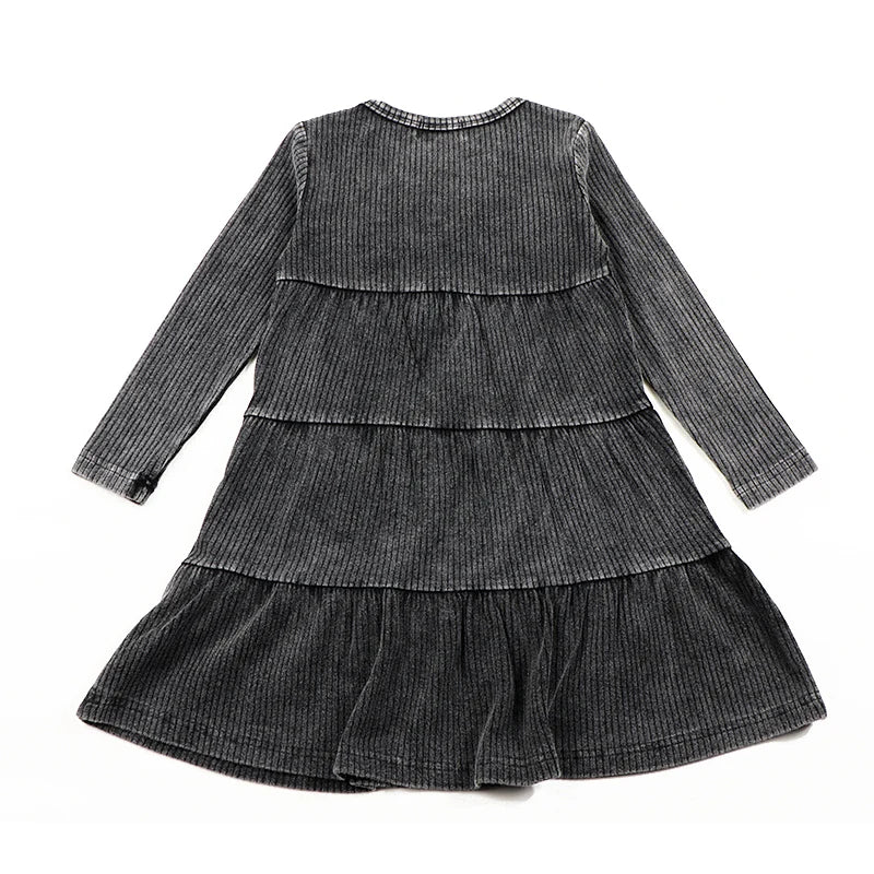 2024 ribbed black washed sets with string winter clothes dress for girls childhood shirts and baby pants black tired dresses