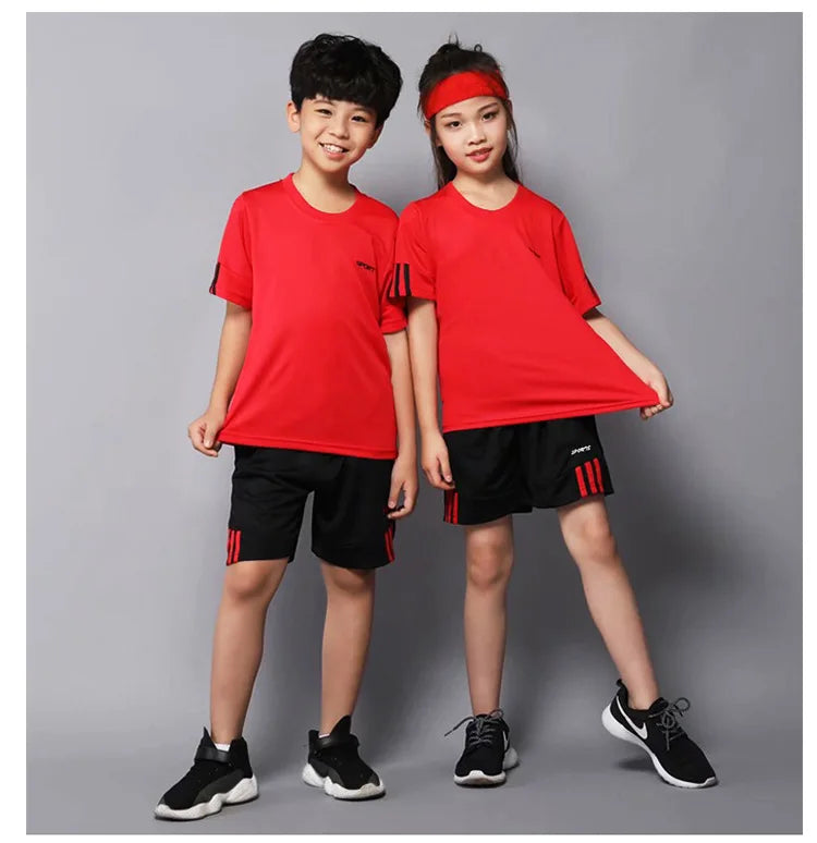 Children Boy & Girl Quick Dry Badminton Clothes Uniform Kid Tennis Jerseys Short Sleeve Tshirt Top and Shorts 2pcs Tracksuit