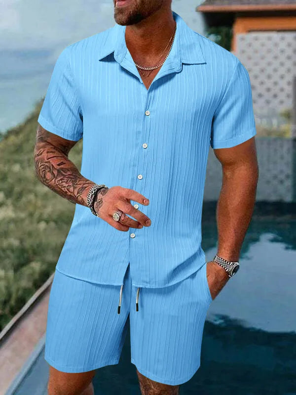 European and American Summer Hot Men's Casual Loose Beach Suit Shirt Shorts Quick Drying Breathable Vacation Style