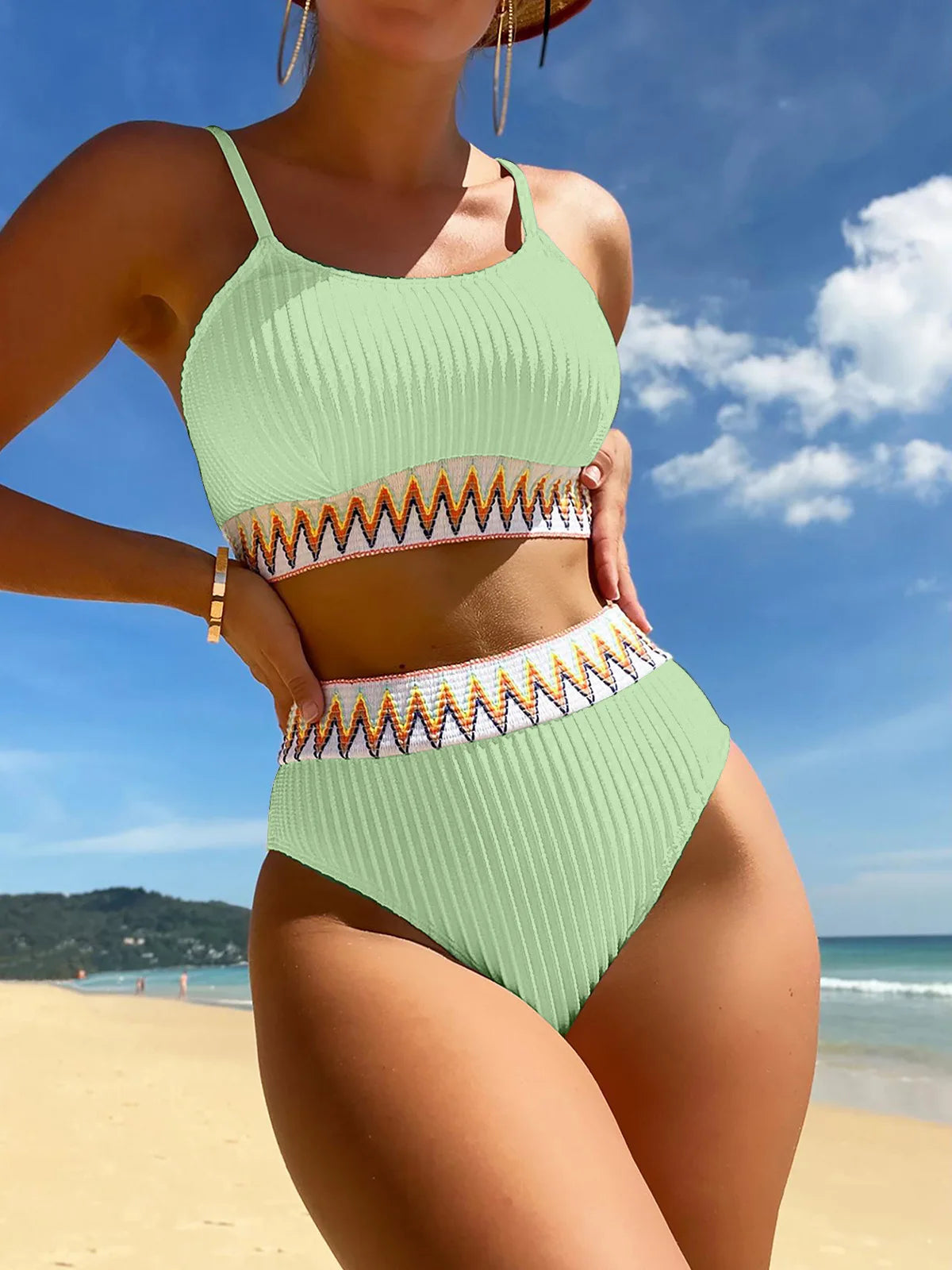 Sexy High Waist Split Bikini Set Colorful Swimming Suits Bathing Suit Women Summer Beachwear Bikinis Fashion Swimwear Swimsuit