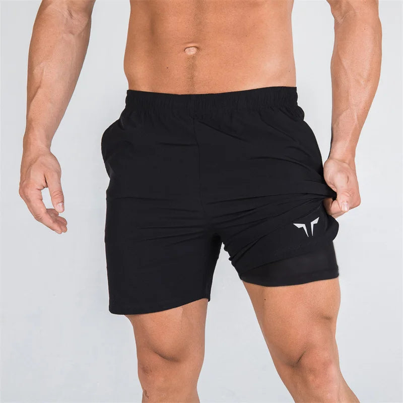 2025 NEW Fitness Men Gyms Shorts Workout Male Breathable 2 In 1 Double-deck Quick Dry Sportswear Jogger Beach Shorts Men