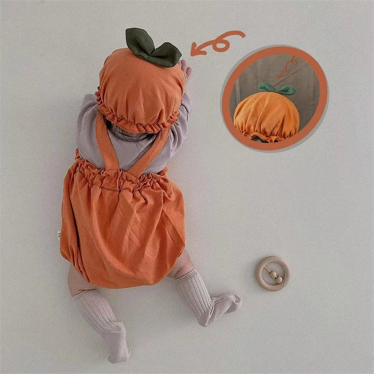Baby Halloween Costumes Pumpkin Lantern Suspender Short Pants Hat 2pcs Sets Toddler Boys Girls jack-o'-lantern Outfits