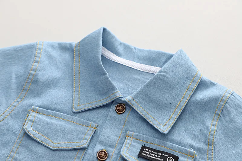 Summer new shirt 2024 boys lapel short-sleeved suit kidsren's clothing kidsren's workwear casual pants shirt two-piece set