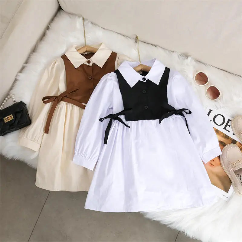 Spring Autumn Girls Dress Korean Fashion Dress for Girls Long Sleeve Casual Princess Bow Dress Children Vestidos Dress Clothing