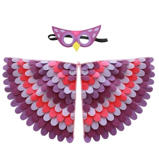 Kids Cosplay Costume Stage Performance Owl Peacock Wings Bird Felt Cape with Mask for Girls Boys Halloween Party Cloak