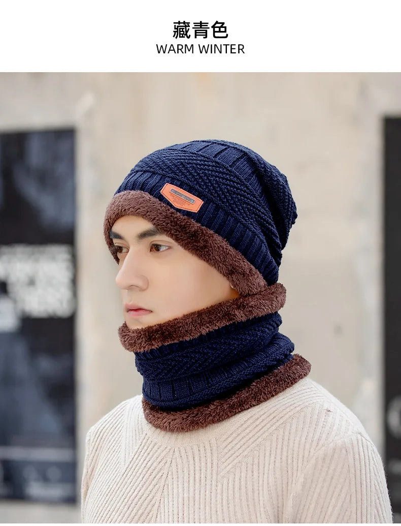 Winter Beanie Hat For Men Fleece Scarf Women Knitted Hat Warm Cap Thick Wool Neck Warmer Scarf Balaclava Mask Skullies Beanies
