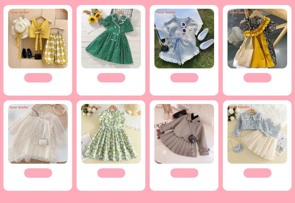 Bear Leader Rose Pink Plaid Bow Dress Elegant Lolita Child Big Girls Midi Dress Children Dresses Teens Party Princess Sundress