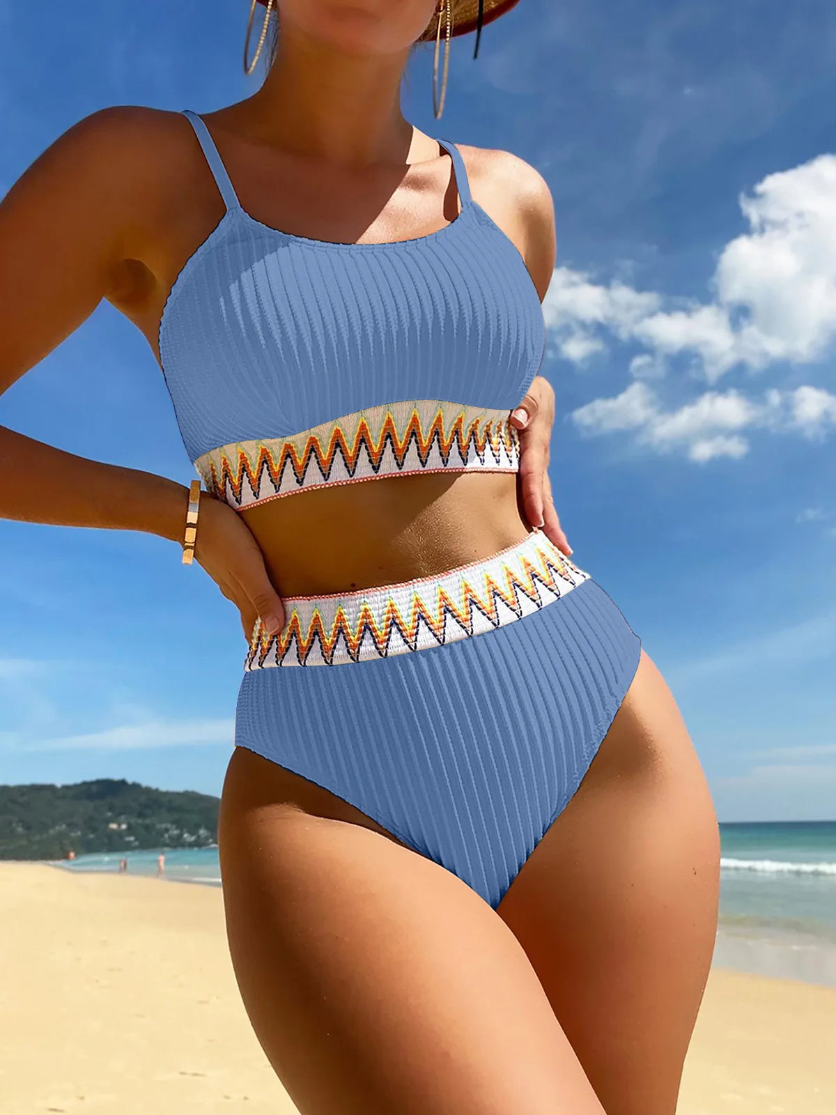 Sexy High Waist Split Bikini Set Colorful Swimming Suits Bathing Suit Women Summer Beachwear Bikinis Fashion Swimwear Swimsuit