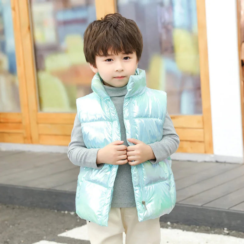 Kids Down Clothes Waistcoat Child Fashion Warm Vest Teen Thickened Down Clothing Boys Girls Dazzle Color Sleeveless Outerwear