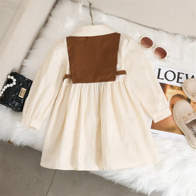 Spring Autumn Girls Dress Korean Fashion Dress for Girls Long Sleeve Casual Princess Bow Dress Children Vestidos Dress Clothing