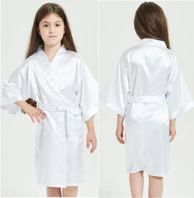 Toddler Girl Nightgown Satin Teenage Red Pink Silk Kimono Spa Bath Robe for Girls Wedding 3 to 4 5 6 7 8 9 10 11 12 13 14 Years