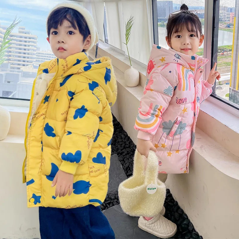 New Girls Boys Down Jacket Winter Coats Children Clothes Hooded Windbreaker Coat For Kids 2-7 Years Cotton Warm Outerwear Kids