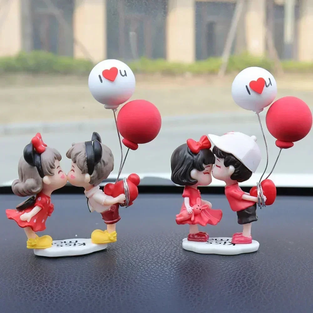 Valentine's Day Gift Cartoon Resin Couples Figurine Cute Lovers Balloon Ornament for Car Dashboard Office Desktop Home Decor