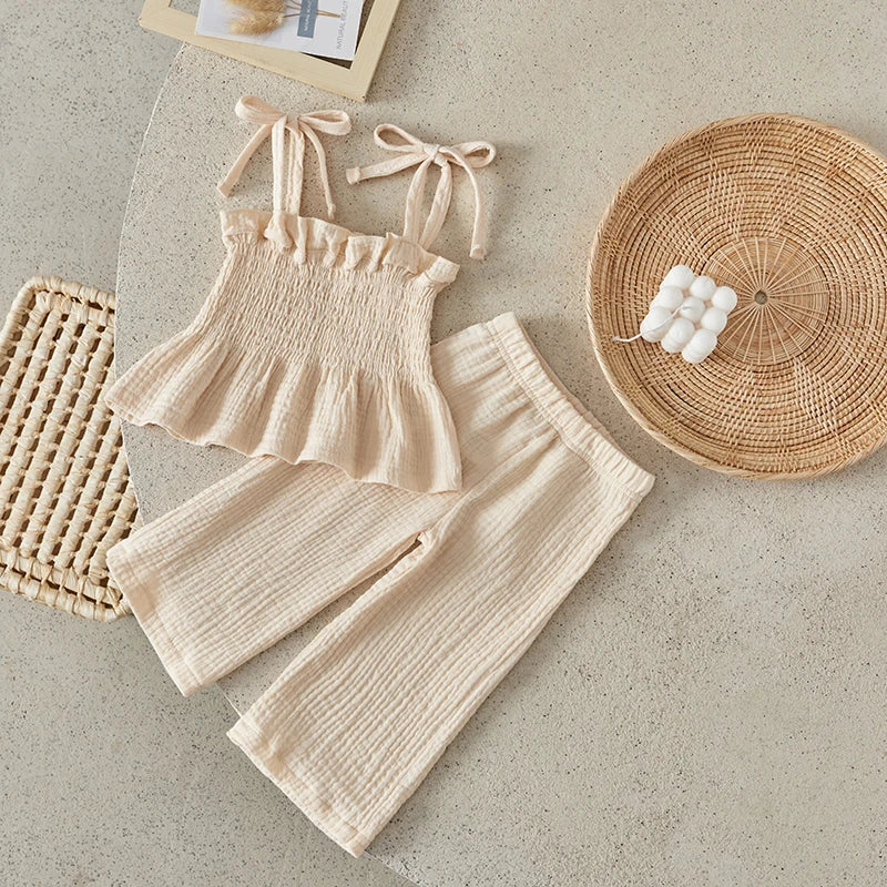 Suefunskry Toddler Girls 2Pcs Outfits Solid Color Sleeveless Camisole and Elastic Pants Set Baby Summer Clothes 6M-3Y