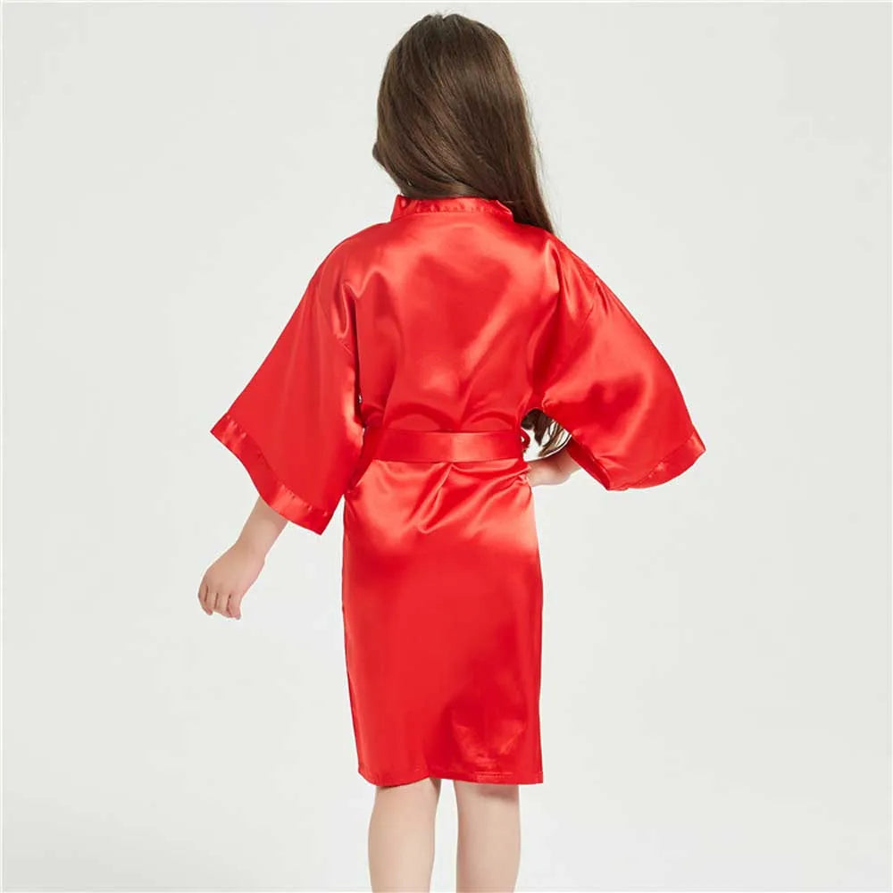 Pink Bathrobes for Girls Nightwear Satin Silk Kids Robes Summer Girl Nightgown Sleepwear Children Kimono Wedding Spa Party Dress