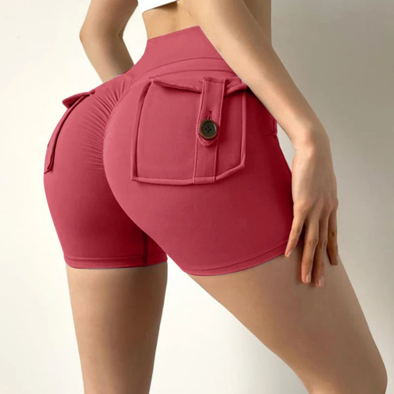 Shorts Women Sport With Pocket Buttocks Fitness Workout High Waist Tights Leggings Push Up Cycling Shorts Scrunch Gym Clothing