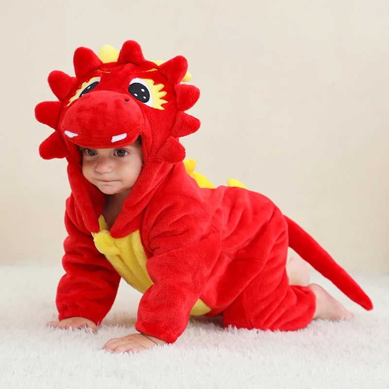 MICHLEY NEW Halloween Blue Dragon Baby Rompers Winter Costume Clothes Cartoon Jumpsuit Bodysuits Overall For Girl Boy Bebe 2-36M