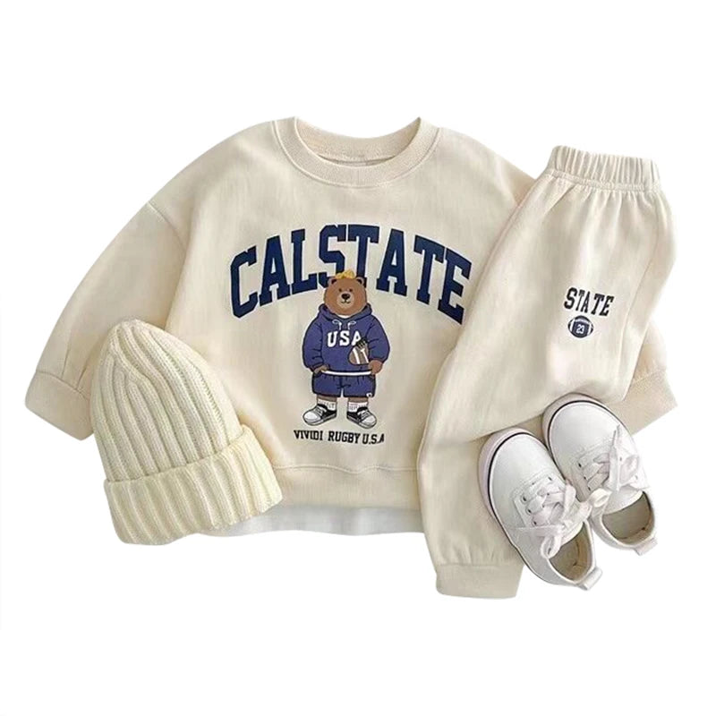 Fashion girls Toddler Baby Korea Clothing Fall Clothes Sets Baby Boys Set Kids Sports Bear Sweatshirt Pants 2Pcs 2 to 8 year