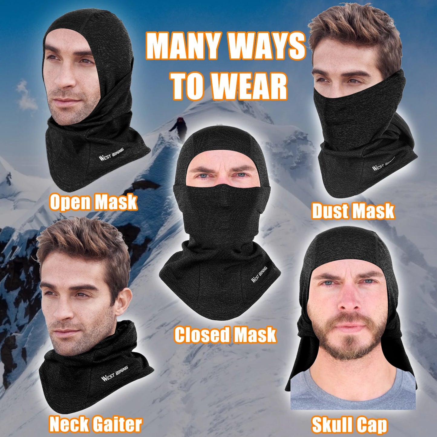WEST BIKING Winter Cycling Scarf Fleece Keep Warm Balaclava Men Women Bicycle Hat Headwear Ski Helmet Liner Windproof Sport Cap