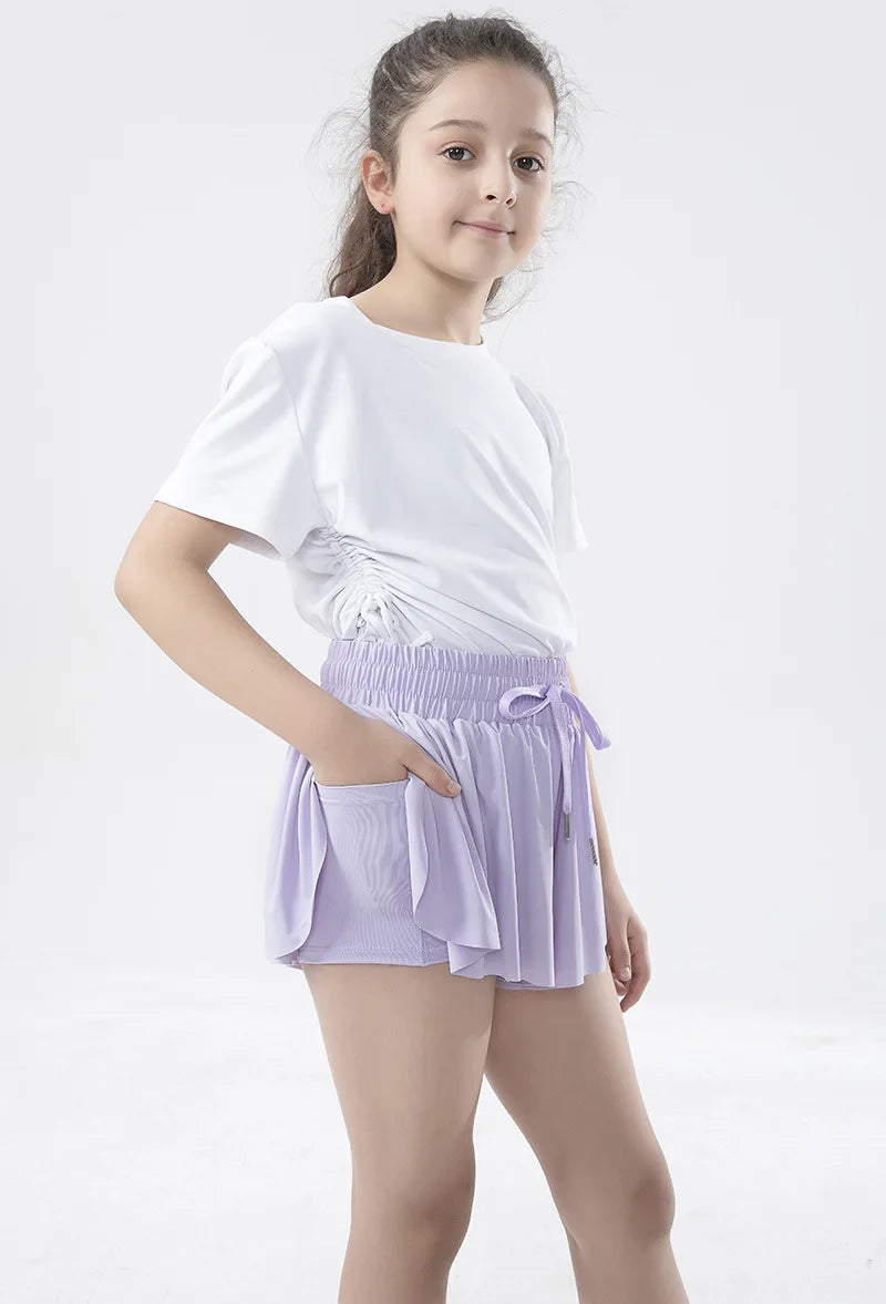3-15 Years Girls Flowy Shorts Butterfly Shorts With Pocket 2-in-1 Athletic Running Shorts For Kids Active Workout Sports Tennis