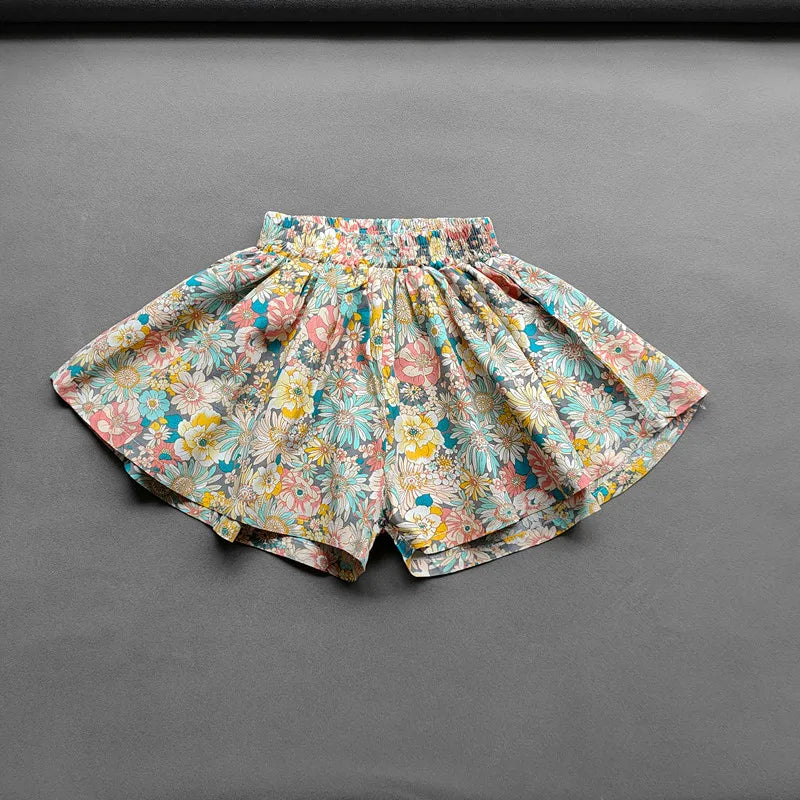 Floral Flowers Kids Shorts for Girls Wide-Leg Beach Shorts Summer Children Short Pants