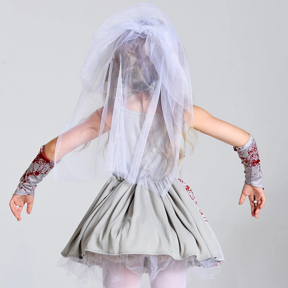Umorden Horror Scary Bloody Zombie Bride Costume for Girls Child Kids Tween Teens 4-16Y Halloween Fancy Dress
