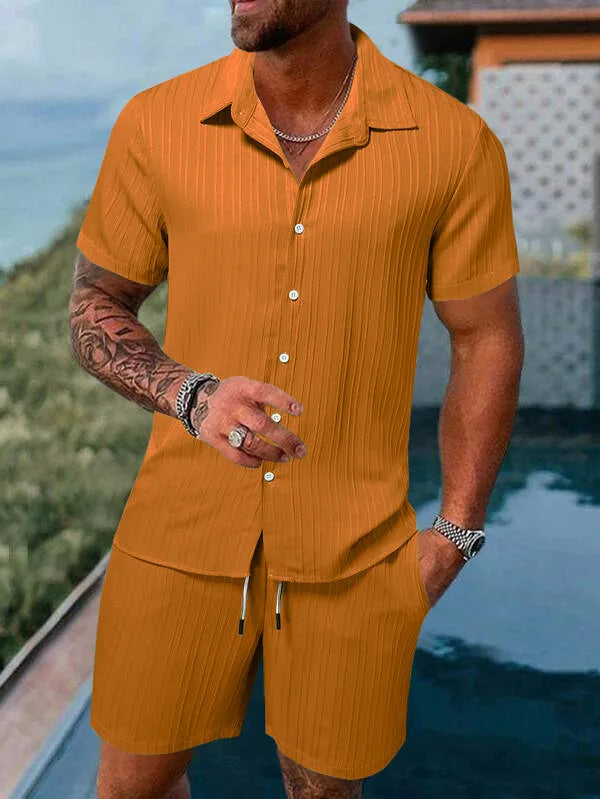 European and American Summer Hot Men's Casual Loose Beach Suit Shirt Shorts Quick Drying Breathable Vacation Style