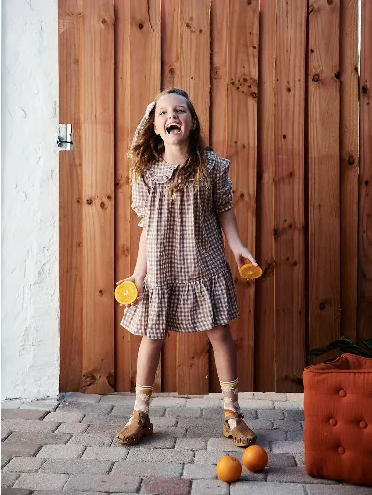 Clearance AS 2024 Summer Gingham Collection plaid Family matching baby kids boys girls clothes cotton linen fabric kids wear