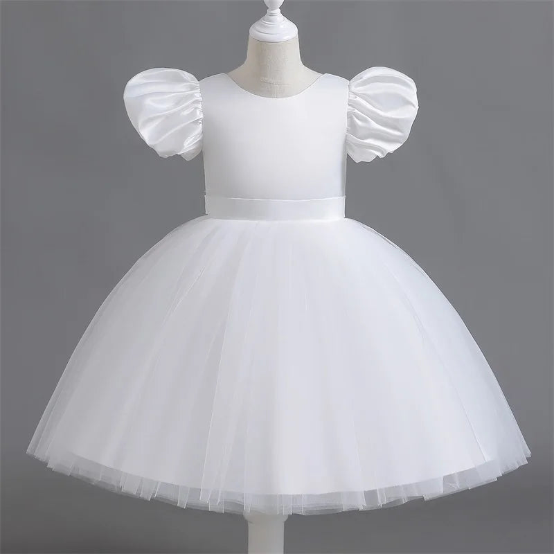 Girls White Cake Layers Dresses Kids Pull Sleeve Elegant Party Wedding Birthday Tutu Princess Vestidos Children Summer Clothes