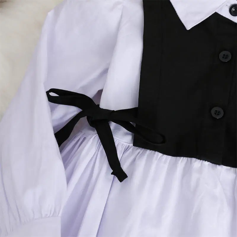 Spring Autumn Girls Dress Korean Fashion Dress for Girls Long Sleeve Casual Princess Bow Dress Children Vestidos Dress Clothing