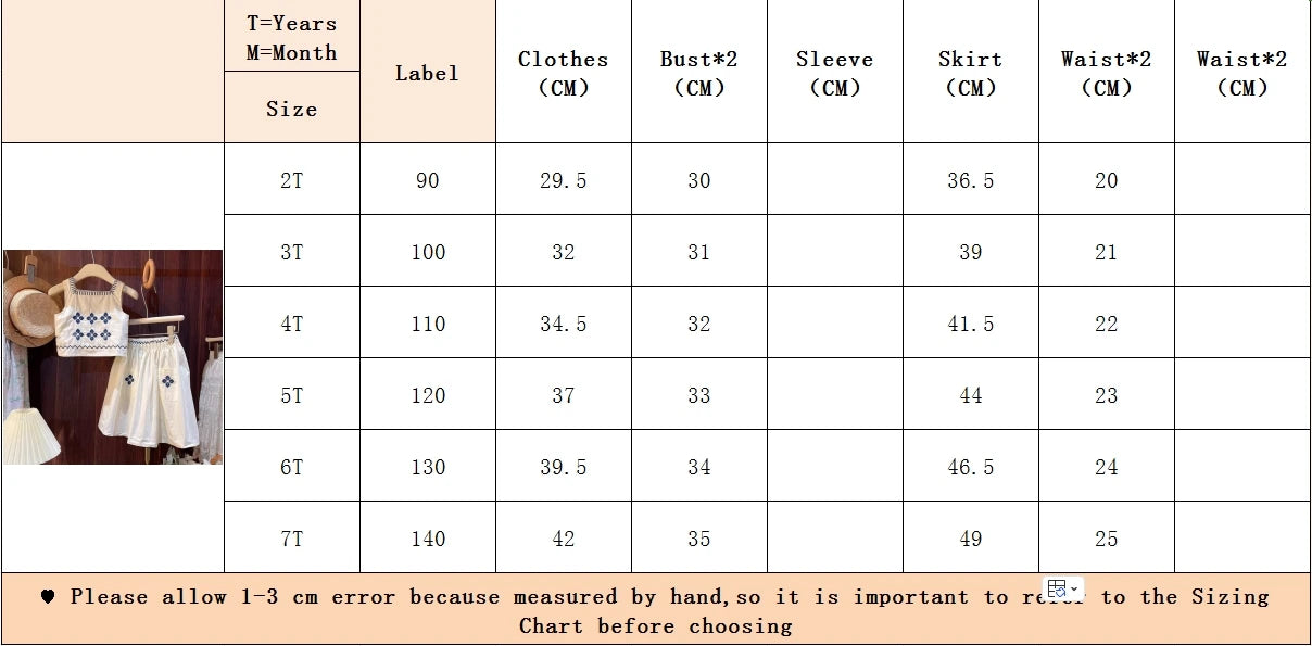 Children's Clothing Sets Floral Embroidery Sleeveless Top + Skirt 2pcs Kids Clothes Girls for 2 To 7 Years Baby Girl Outfit Set