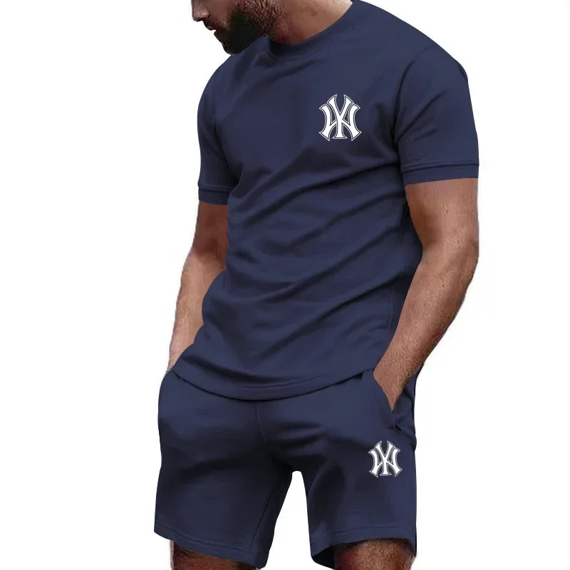 Men's two-piece sportswear, short sleeved T-shirt and pants set, running and fitness sportswear, summer, 2024