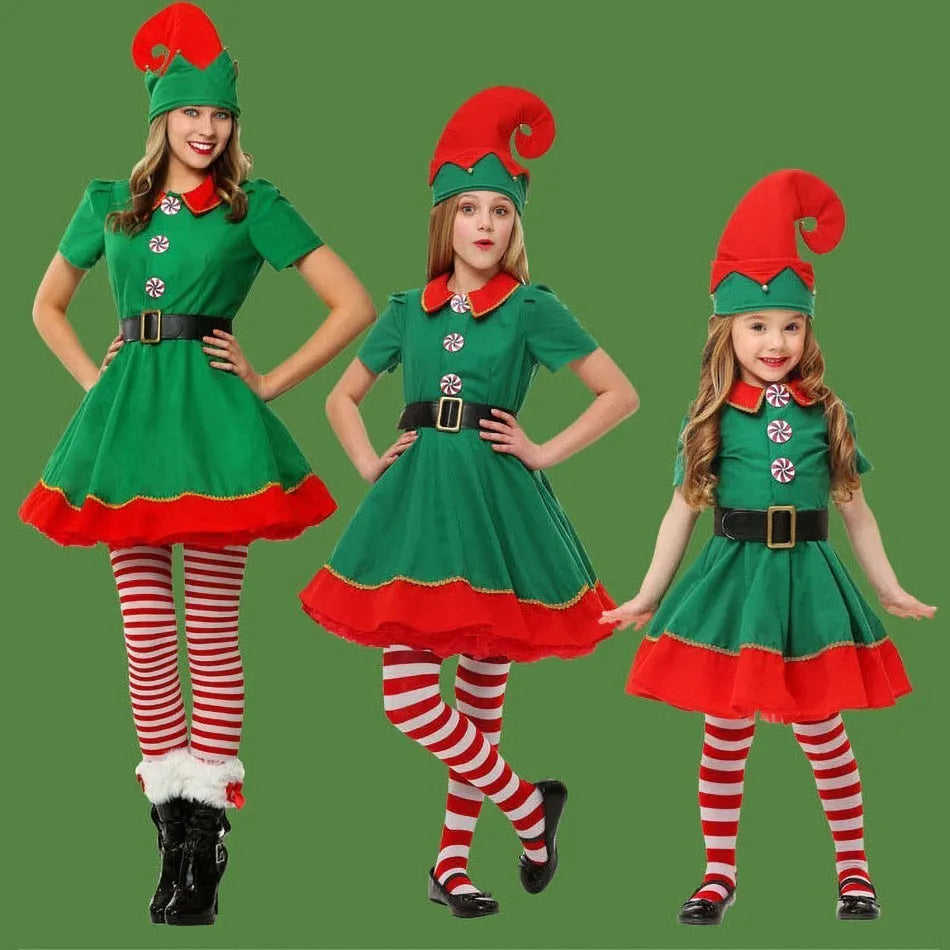 2024 Christmas Clothing Set Boy Girl Family Matching Outfit Kid Adult Santa Claus Cosplay Costume Hat Socks Pant Elf Clothes