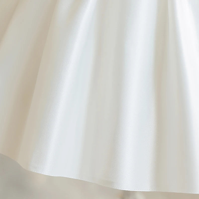 Flower Girl Dresses for Wedding Kids Lace Backless Tulle Tutu Princess Prom Party Clothes Baby 1st Birthday Baptism White Dress