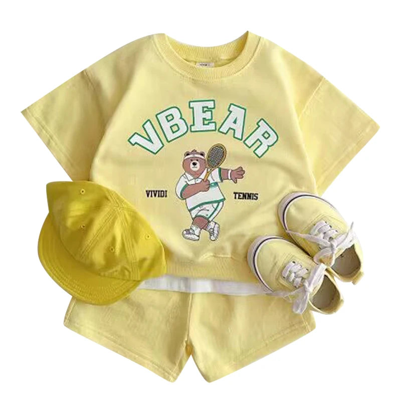 Fashion girls Toddler Baby Korea Clothing Fall Clothes Sets Baby Boys Set Kids Sports Bear Sweatshirt Pants 2Pcs 2 to 8 year