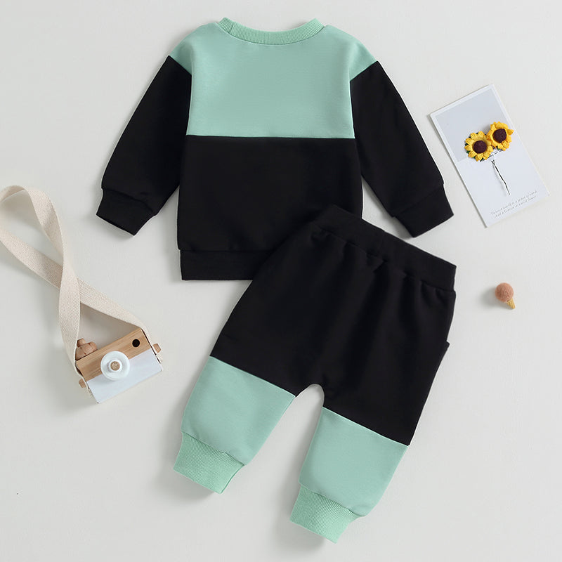 2023-05-19 Lioraitiin 0-3Years Baby Boy 2Pcs Autumn Pants Set Contrast Color Long Sleeve Crew Neck Sweatshirt Sweatpants Clothes