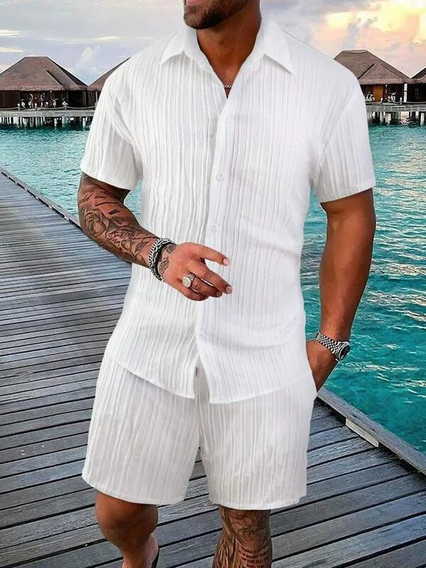 European and American Summer Hot Men's Casual Loose Beach Suit Shirt Shorts Quick Drying Breathable Vacation Style