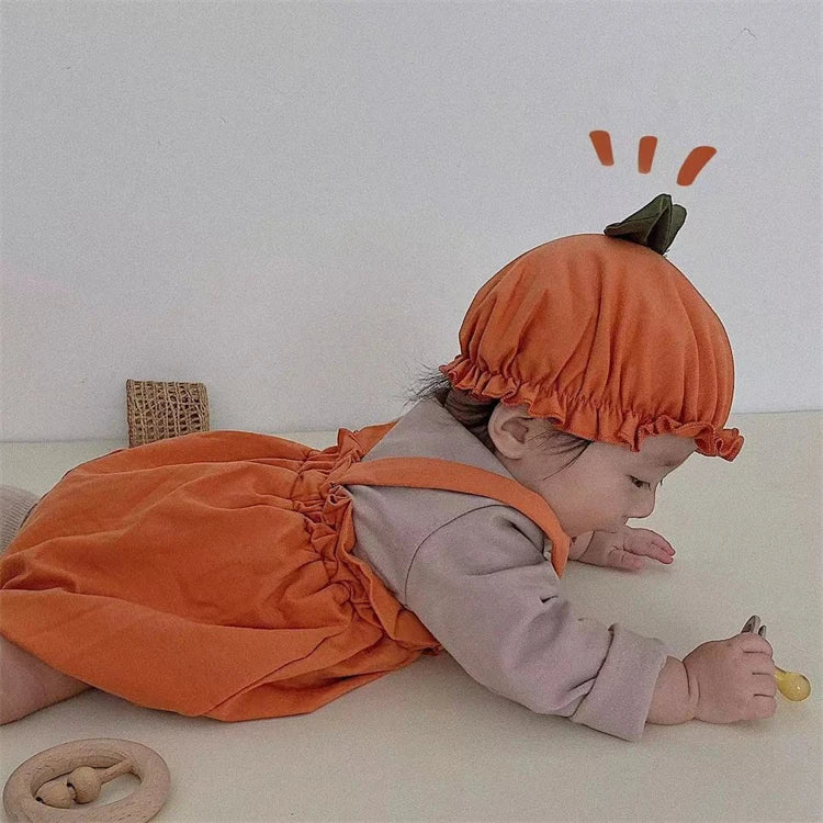 Baby Halloween Costumes Pumpkin Lantern Suspender Short Pants Hat 2pcs Sets Toddler Boys Girls jack-o'-lantern Outfits