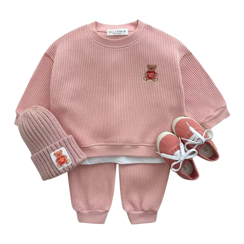 Fashion girls Toddler Baby Korea Clothing Fall Clothes Sets Baby Boys Set Kids Sports Bear Sweatshirt Pants 2Pcs 2 to 8 year