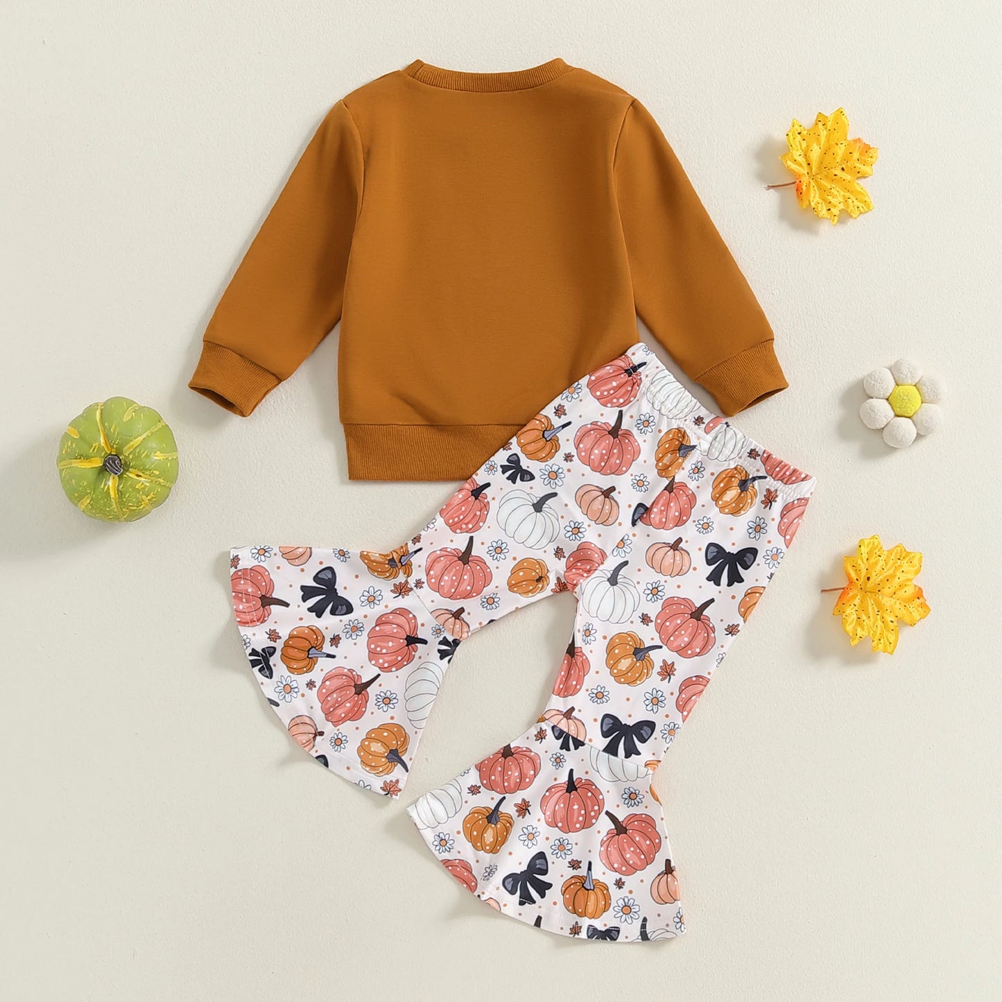 Citgeett Autumn Halloween Kids Toddler Girls Outfits Letter Print Long Sleeve Sweatshirt Pumpkin Print Flare Pants Cute Clothes