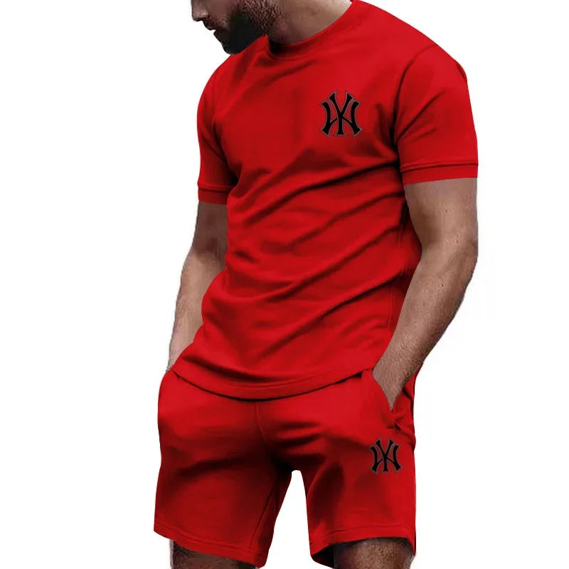Men's two-piece sportswear, short sleeved T-shirt and pants set, running and fitness sportswear, summer, 2024
