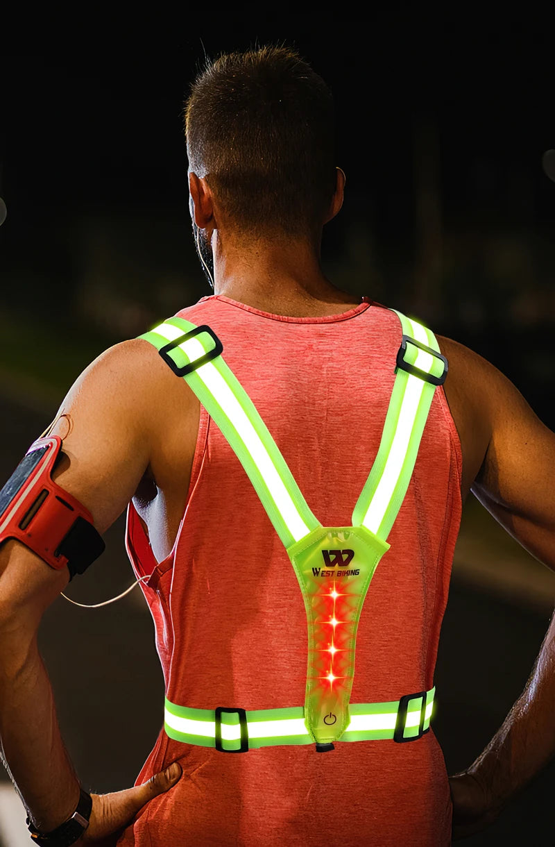 WEST BIKING Cycling Reflective Safety Vest Electric Scooter Flashing Vest USB Rechargeable LED Vest Running Jogging Fishing
