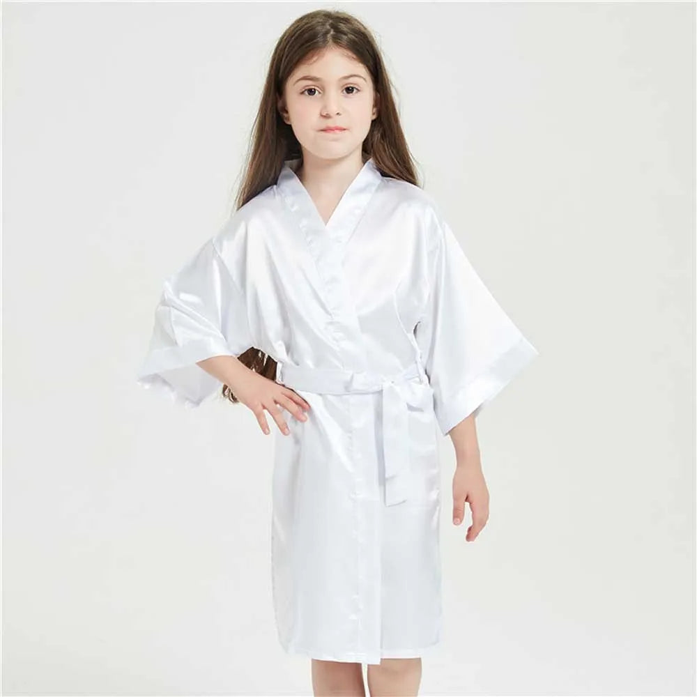 Pink Bathrobes for Girls Nightwear Satin Silk Kids Robes Summer Girl Nightgown Sleepwear Children Kimono Wedding Spa Party Dress
