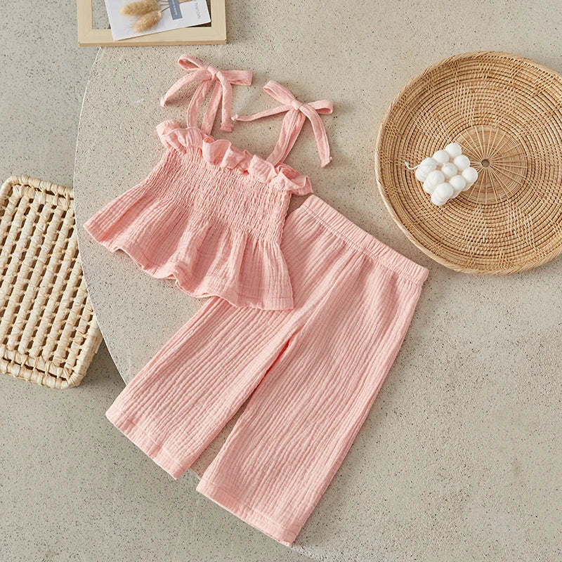 Suefunskry Toddler Girls 2Pcs Outfits Solid Color Sleeveless Camisole and Elastic Pants Set Baby Summer Clothes 6M-3Y