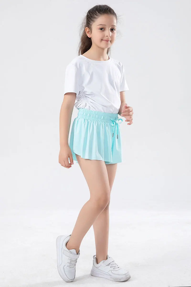 3-15 Years Girls Flowy Shorts Butterfly Shorts With Pocket 2-in-1 Athletic Running Shorts For Kids Active Workout Sports Tennis