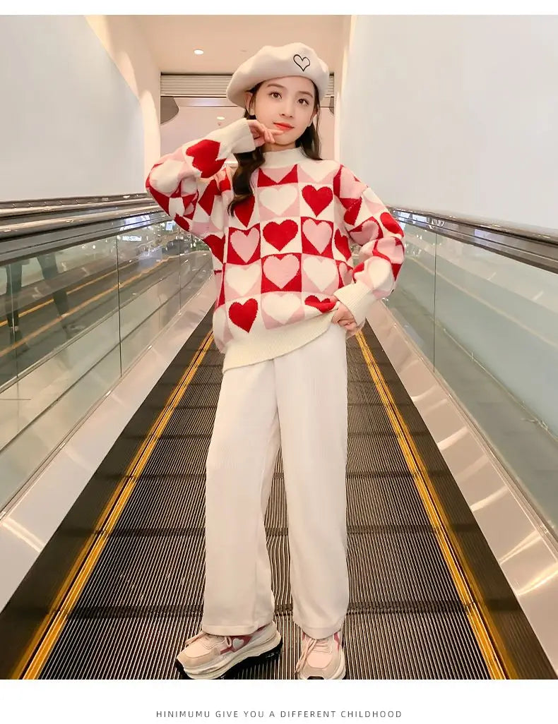 Girls Sweater Thickened Autumn Winter New Children's Fashion Knitted Top Christmas Winter Clothes for Girls 4 10 12 14 Years Old