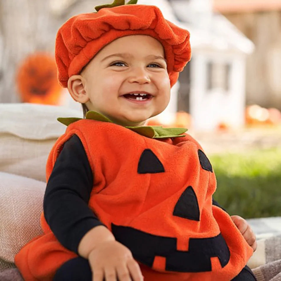 Baby Costume Kids Pumpkin Romper with Hat Boys Girls Cosplay One-Piece Infant Summer Casual Onesie Halloween Jumpsuit 0-5 Years