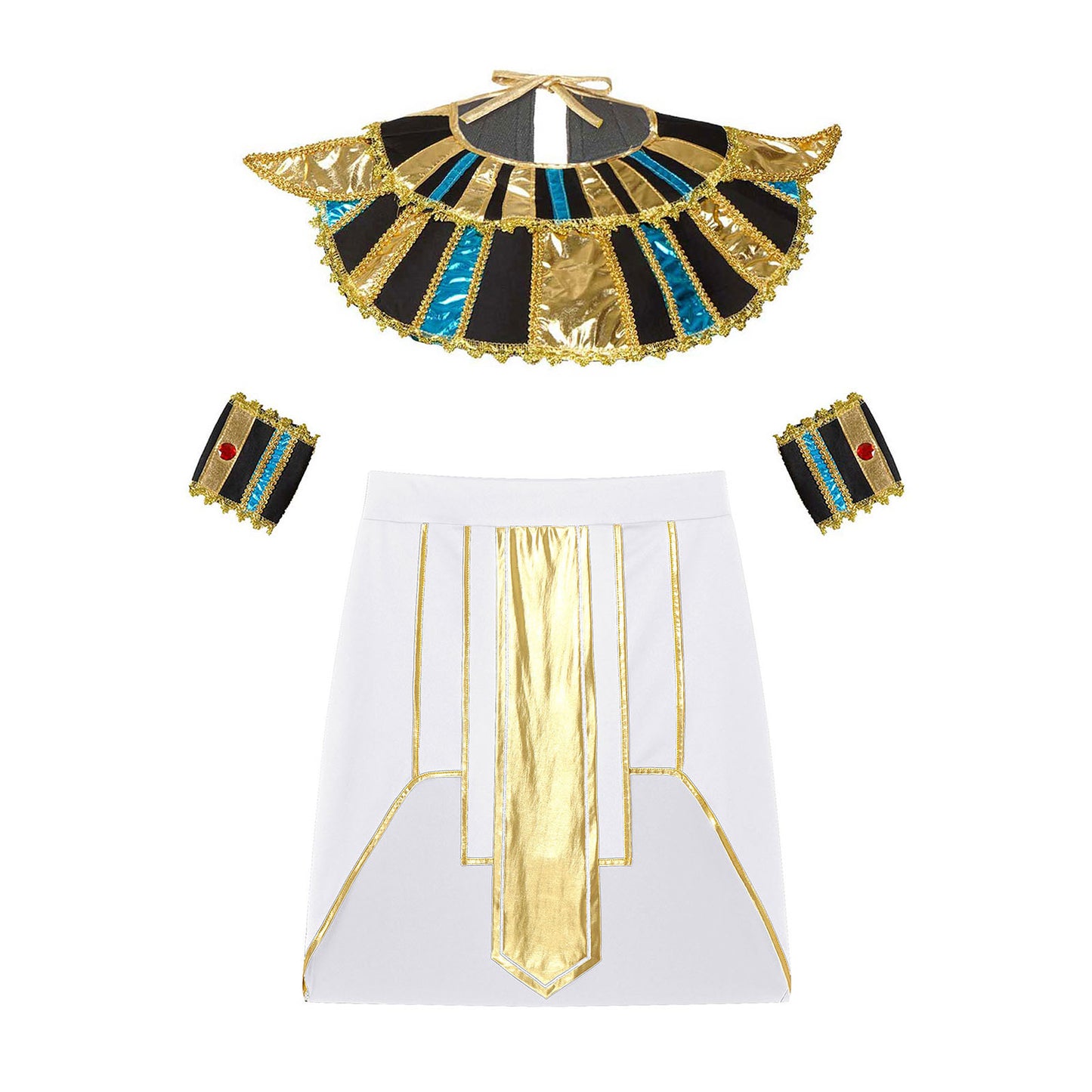 Mens Ancient Egyptian Pharaoh King Cosplay Costume Halloween Fancy Dress Skirt with Cuffs Collar Outfit for Theme Party/Stage