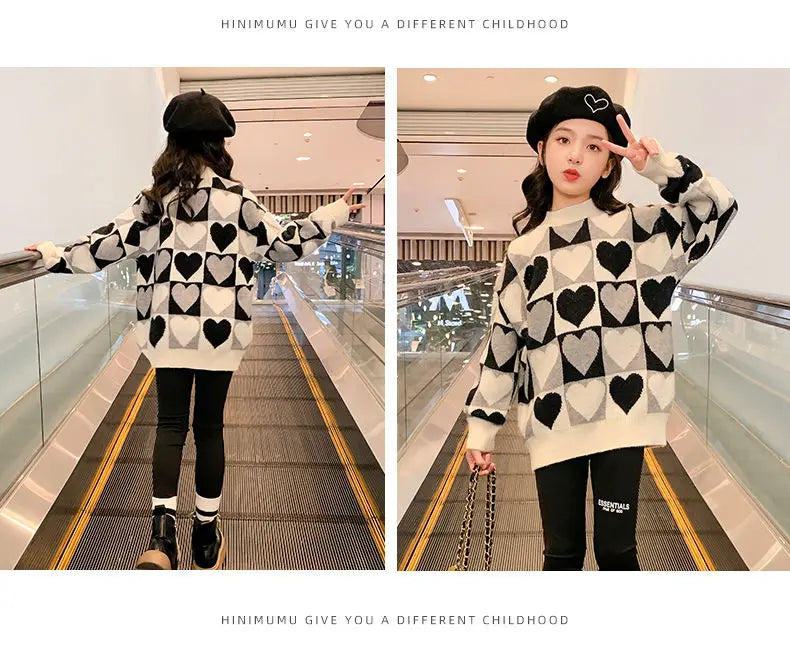 Girls Sweater Thickened Autumn Winter New Children's Fashion Knitted Top Christmas Winter Clothes for Girls 4 10 12 14 Years Old